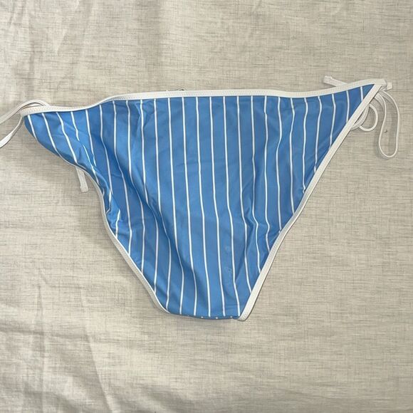 J. Crew String hipster bikini bottom in stripe blue white size Large - Picture 6 of 8